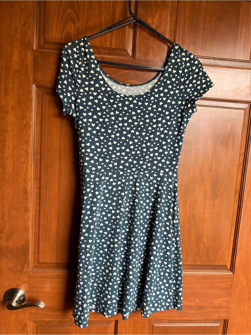 New Look Cotton Green Heart-Print Scoop Neck Skater Dress